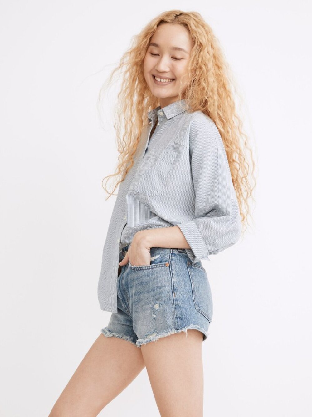 Madewell Relaxed Denim Shorts Renfield Wash Distressed Cutoff Size 23